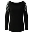 thumbnail image 3 of YEJIMAN Black Cotton Tshirts For Women, Polyeste Patriotic Shirts For Women, Women Fashion Crew Neck Hollow-Out Studded Long Sleeve T Shirts Casual Tops, 3 of 7