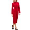 thumbnail image 2 of INSPIRE CHIC Women's Elegant Pencil Dress Lapel V Neck Long Sleeve 2025 Trendy Work Knee Length Dresses M Red, 2 of 5