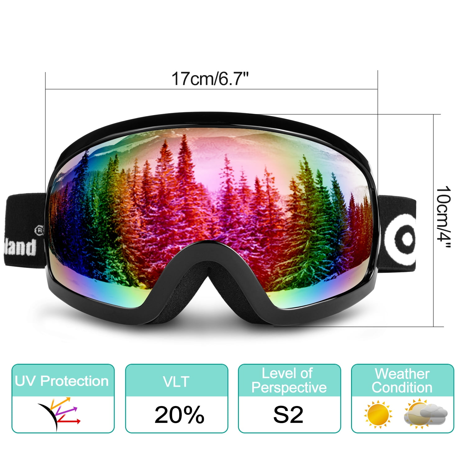 Odoland S2 General OTG Ski Goggles Double Anti-Fog Lenses w UV400 Protection for Adult Snowboarding Skating Sledding by
