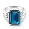 thumbnail image 3 of Gem Stone King 925 Sterling Silver London Blue Topaz Ring for Women (9.80 Cttw, Gemstone November Birthstone, Emerald Cut 14X10MM, Available in Size 5, 6, 7, 8, 9), 3 of 6