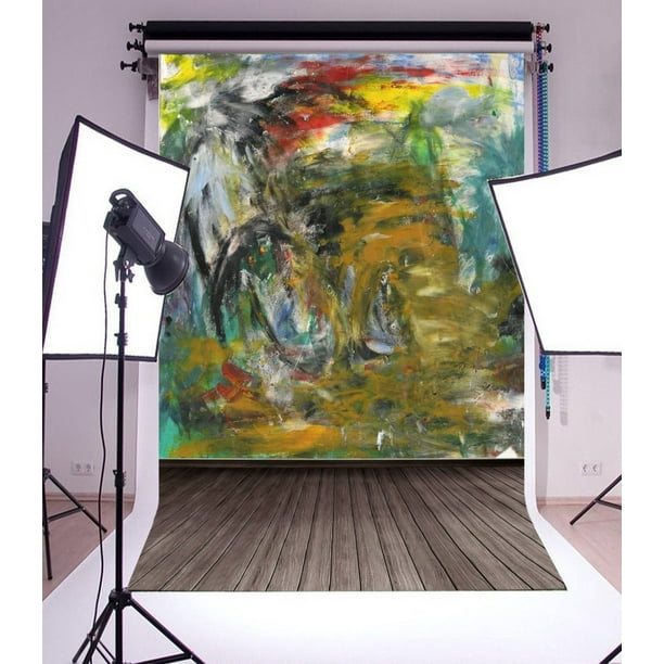 MOHome Backdrop 5x7ft Photography Background Multicoloured Abstract Painting  Wall Art Design Vintage Wood Floor Children Adults Portraits Background  Photo Studio Props 