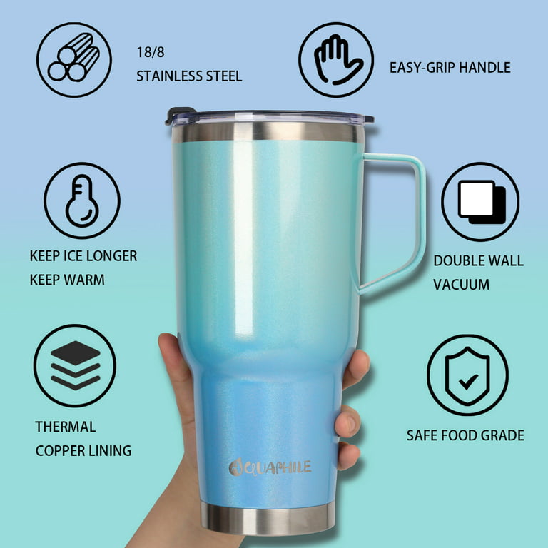 Aquaphile 20oz Stainless Steel Insulated Coffee Mug with Handle, Double  Walled Vacuum Travel Cup with Lid & Straw, Portable Coffee Tumbler,Blue 