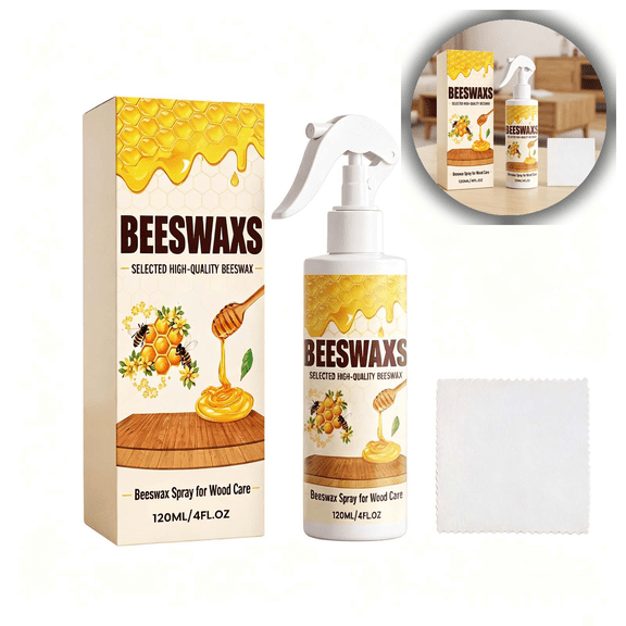 Natural Beeswax Furniture Polish & Wood Floor Cleaner Restorer - Versatile Spray for Hardwood Cabinets & Antique Furniture with Microfiber Cloth