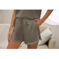 thumbnail image 4 of Women Two Piece Outfits Tracksuit Half Zip Lapel Cap Sleeve Sweatshirt High Waist Drawstring Shorts Set Sweatsuit, 4 of 6