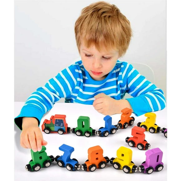 Sokhug Toys, 12pc Wooden Magnetic Train Track Set with Digital Designs, Educational Toy for 2 3 4 5 Year Olds Christmas Birthday Gift