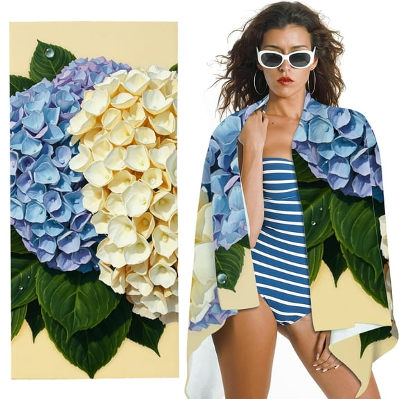 RKSupls Hydrangea Blue White Microfiber Beach Towel, Extra Large Quick Dry Lightweight Absorbent Towel for Travel Swimming Camping, Soft Super Absorbent- 30x60 in