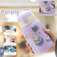 thumbnail image 1 of Taza Termo de paja de acero inoxidable para niños de 450ml con pegatinas de dibujos animados, botella de agua térmica portátil para estudiantes, taza aislada para niños, 1 of 5