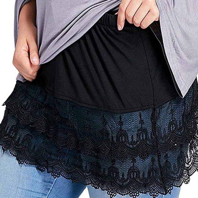 Qertyioot Jupe en Dentelle Transparente à Volants pour Femmes Grande Taille