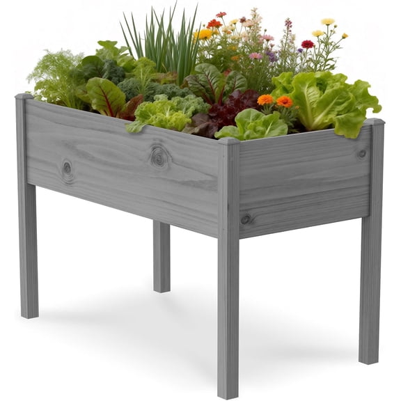 MOPHOTO Wooden Raised Garden Bed Outdoor with Legs for Gardening,45.6" L x 23.6" W x 31.5" H Elevated Planter Garden Box Raised Bed for Planting Vegetable Flower Herb,Gray