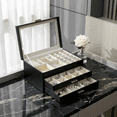 thumbnail image 3 of BIQI MUSSE Large Leather Jewelry Organizer Box with Clear Flip Lid Double Layer Drawers Storage Organizer for Women Girls Earrings Ring Necklace Case, 3 of 10