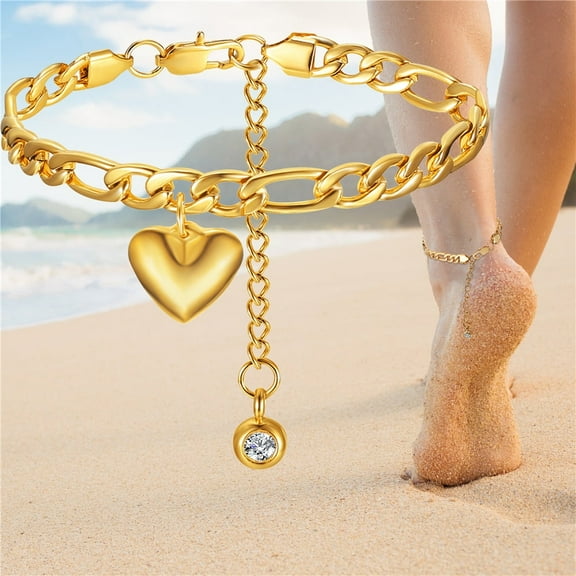 Anklet For Women 14K Yellow Gold Cuban Link Ankle Bracelets Summer Fashion Leg Chain Beach Foot Jewelry Ancklets