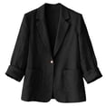 thumbnail image 6 of Linen Blazer Jacket for Women Lightweight 3/4 Sleeve Casual Work Office Summer Breathable Dressy Coat Outfits with Pockets Black 3XL, 6 of 7