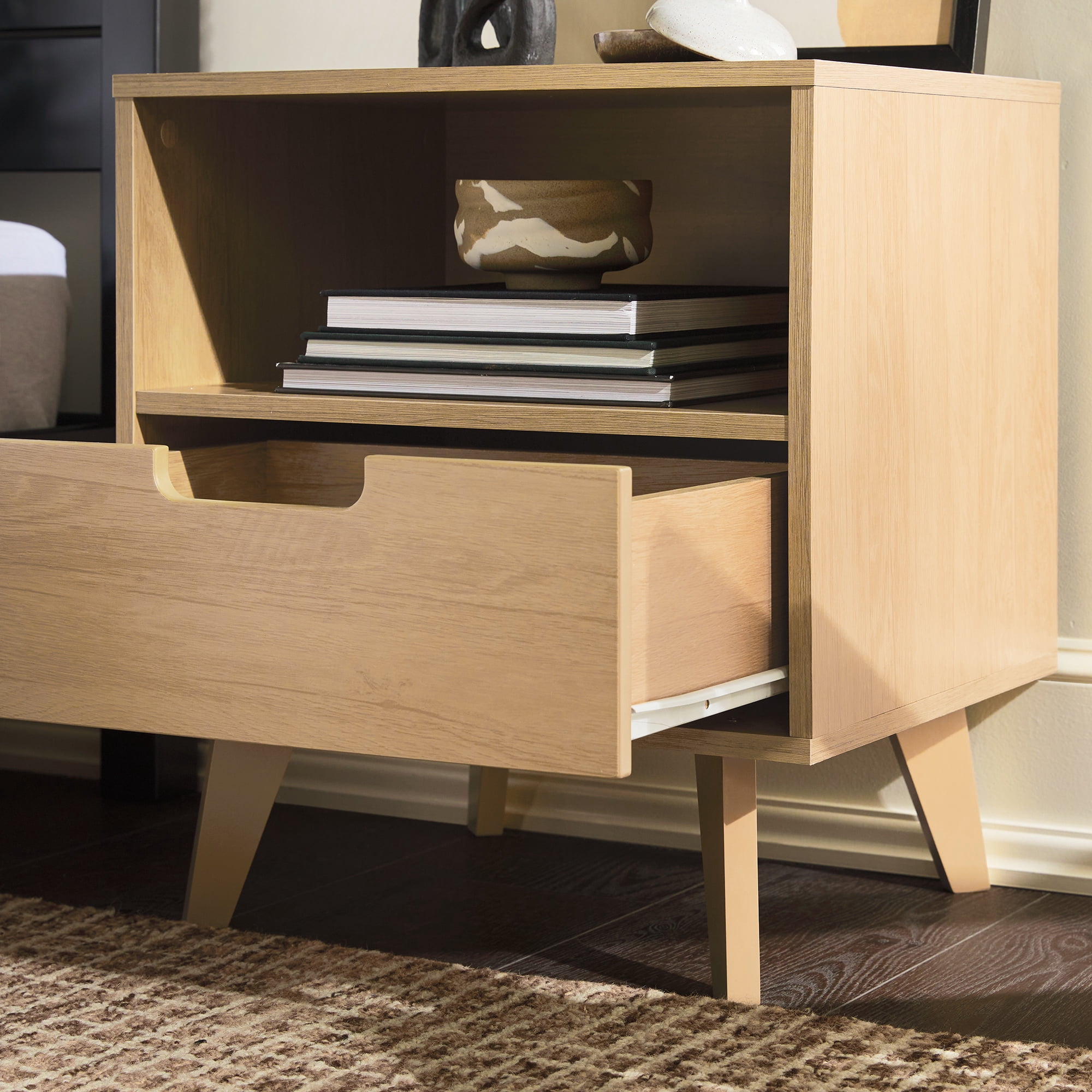 Walker Edison Mid-Century Modern 1-Drawer Angle-Leg Nightstand, Riviera