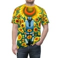 thumbnail image 5 of Unisex Cut & Sew T-shirt A Robot Riding Unicycle Through Sunflower Field, 5 of 7