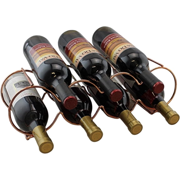 Dependable Industries Rose Gold Metal Stackable 15 Ounce Table Top 7 Bottle Wine Rack Holder 16" x 5.5" x 4.25"