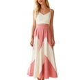 thumbnail image 2 of Womens Color Block Pleated Maxi Skirt High Waist A-Line Flowy Elegant Long Skirts M, 2 of 6