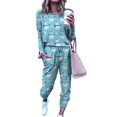 thumbnail image 1 of Conjuntos de pijamas navideños para mujer Tops de manga larga con estampado navideño Pantalones largos con cordón Conjunto de 2 piezas Chándales, 1 of 4