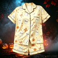 thumbnail image 2 of CAIVO Kids Halloween Girls Autumn 2 Piece Pajama Sets Short Sleeve Lapel Button Down Shirts Tops With Shorts Casual Home Wear Pyjamas, 2 of 3