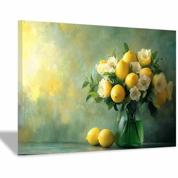 Mudket Framed Canvas Wall Art Ready to Hang, Lemon Flower Still Life Wall Art, Vintage Botanical Wall Decor, Farmhouse Wall Pictures for Kitchen Living Room Bathroom Office - 12"L x 8"W