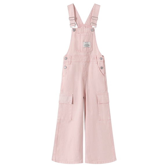 KIDSCOOL SPACE Girls Wide-leg Denim Overalls, Pink/Blue Jeans Cargo Dungaree Pants,Pink,10-11 Years