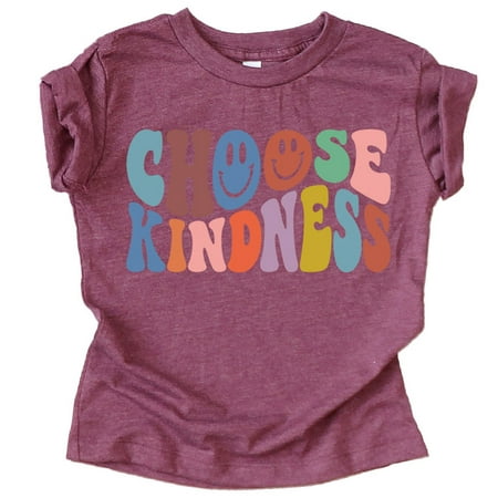 

Olive Loves Apple Choose Kindness Colorful Retro Shirt for Baby Toddler and Kids for Girls Vintage Burgundy Shirt 2T