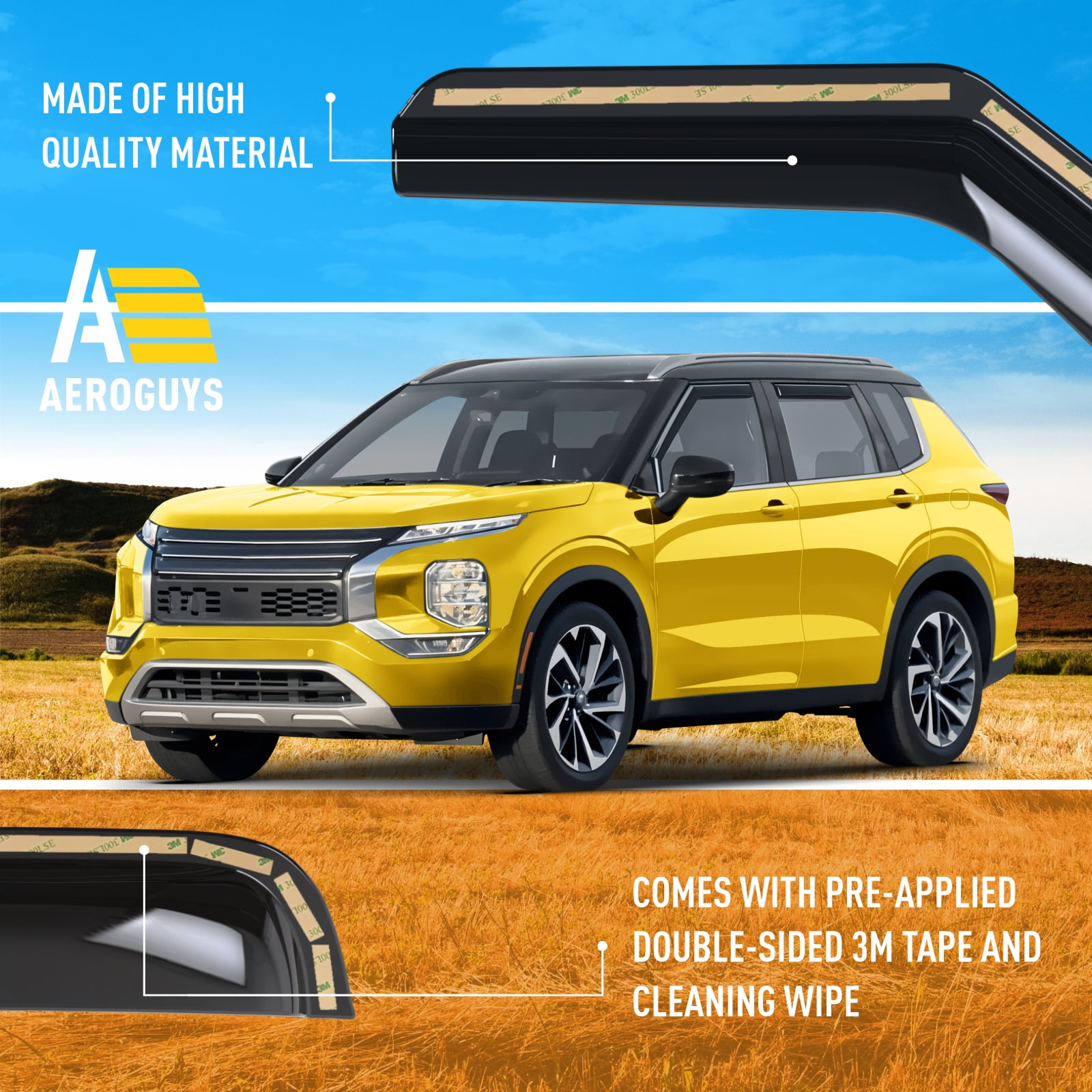 AEROGUYS Extra Durable Window Deflectors In-Channel Window Visors Rain Guards Fit for Mitsubishi Outlander 2022-2026, Sun Visors, Wind VentVisors, Exterior Car Accessories - 4 pcs. AG0848