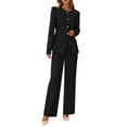 thumbnail image 2 of Women Suits 2 Piece Set Business Casual Dressy Blazer Jacket and Wide Leg Pantsuits Formal Outfits Black XL, 2 of 10