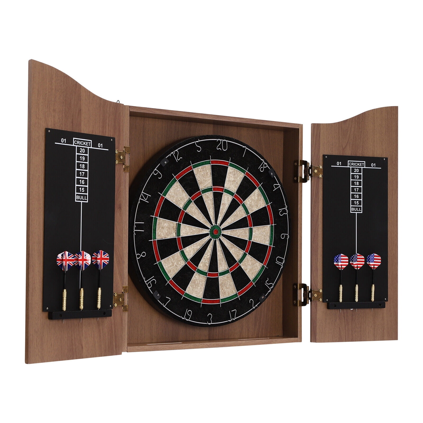 Wooden Dart Board Wall-Mounted Cabinet Dart Boards & 6 Darts for Adults Brown Homes, Bedrooms, Bars, Clubs, Offices