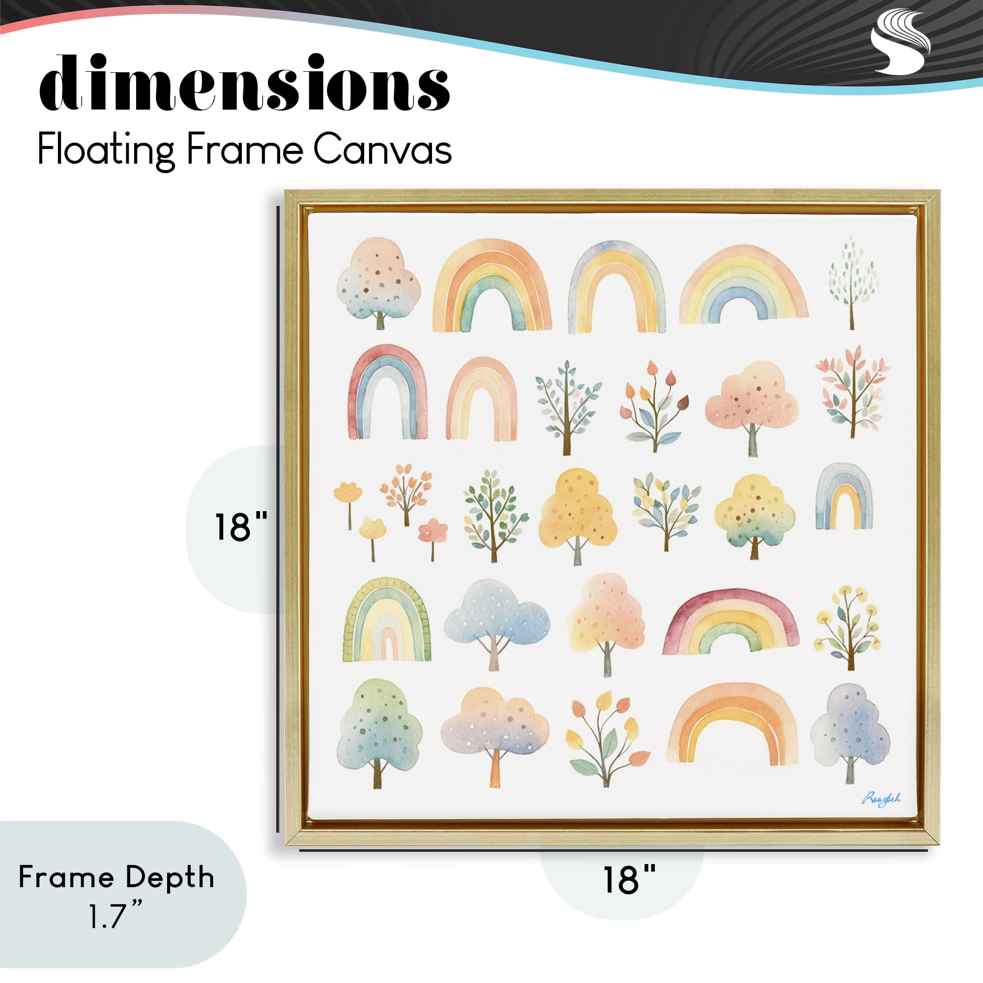 Stupell Industries Happy Rainbows & Foliage Gold Framed Floater Canvas Wall Art, design by Roozbeh