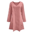 thumbnail image 3 of cocolona Linen Dress for Women Long Sleeve V Neck Loose Midi Dress Fashion Casual Solid Color Beach Sun Dress, 3 of 6