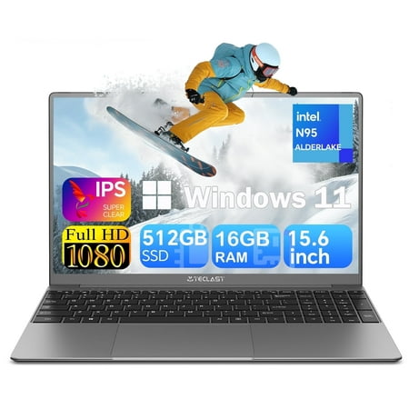 TECLAST Windows 11 Pro Notebook Computer 15.6" Laptop 16GB RAM 512GB SSD, 3.4GHz Quad Core Intel N95 Bussiness Computer PC, 1920x1080, Intel UHD Graphics, IPS FHD 1080P Screen, WiFi 6/BT 5.0