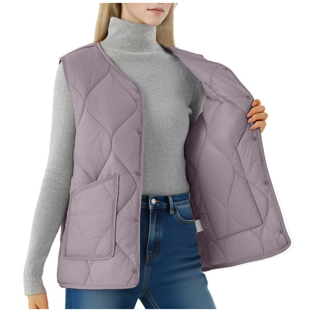 Ailaofu Womens Quilted Puffer Vest Button Winter Lightweight Padded Gilet Outerwear