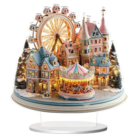 LYINGF Christmas Tree Ferris Wheel 2D Acrylic Desktop Ornament - Unique Festive Christmas Decoration for Home and Office, Holiday Display Piece for Shelf, Mantle or Holiday Table Centerpiece