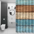 thumbnail image 4 of Brown Light Blue Wood Grain Shower Curtain for Bathroom Decor, Striped Farm Country Style Waterproof Fabric Shower Curtain, 66"x72" Set with 12 Hooks, 4 of 9