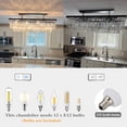 thumbnail image 5 of 12-Light Contemporary Matte Black Rectangular Crystal Chandelier for Dining Room, 5 of 8