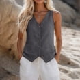 thumbnail image 4 of Lumtrix Vest Tops for Women Cotton Linen Summer Tank Top Lightweight Button Down Sleeveless Shirts V Neck Business Casual Tank 2026 for Work Office Vacation Dark Gray S, 4 of 5