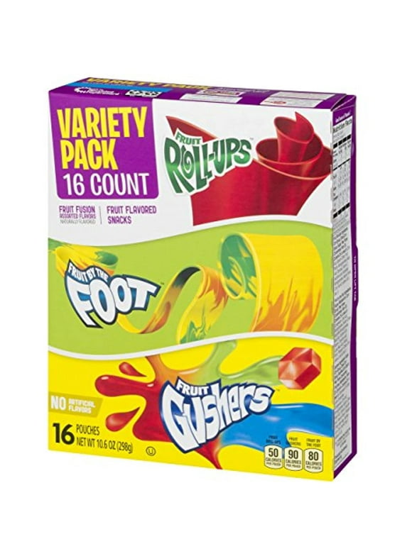 Betty Crocker Fruit Snacks, Fruit Roll-Ups, Fruit By The Foot And Fruit Gushers, Variety Snack Pack, 16 Pouches