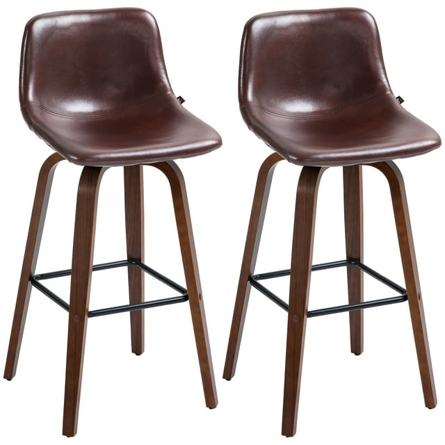 HOMCOM Bar Stools Set of 2, Counter Height Bar Chairs PU Leather Upholstery