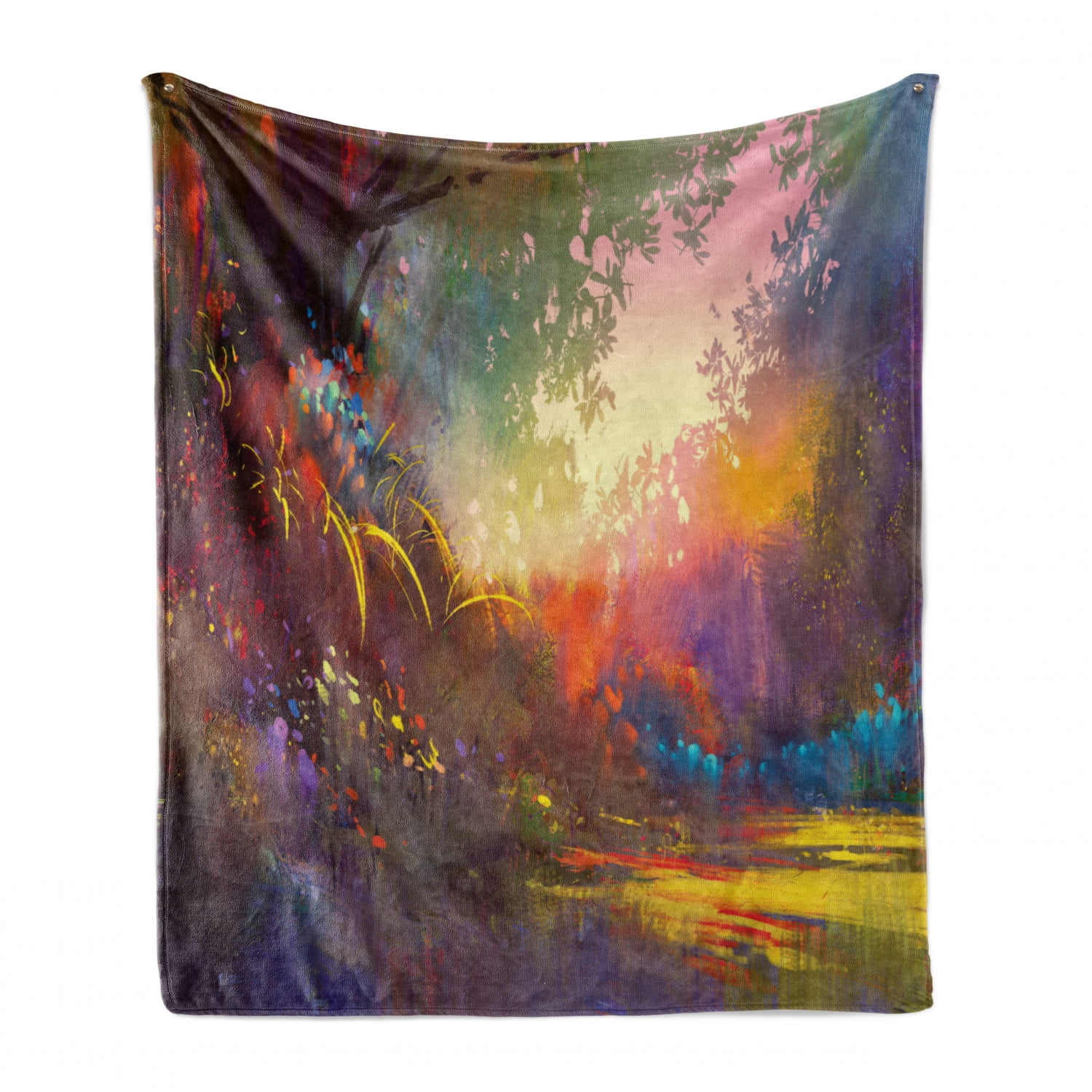 60 x 80 Ambesonne Fantasy Soft Flannel Fleece Throw Blanket Cozy Plush for Indoor and Outdoor Use Lake with Brush Effects Surreal Nature Elf Tranquil and Serene Art Print Multicolor 