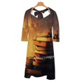 thumbnail image 4 of Midnight Tale Robe Évasée Col Carré Robe Élégante Mode Féminine Imprimée Livre Pile Garçon Concept Rêve Magique, 4 of 5