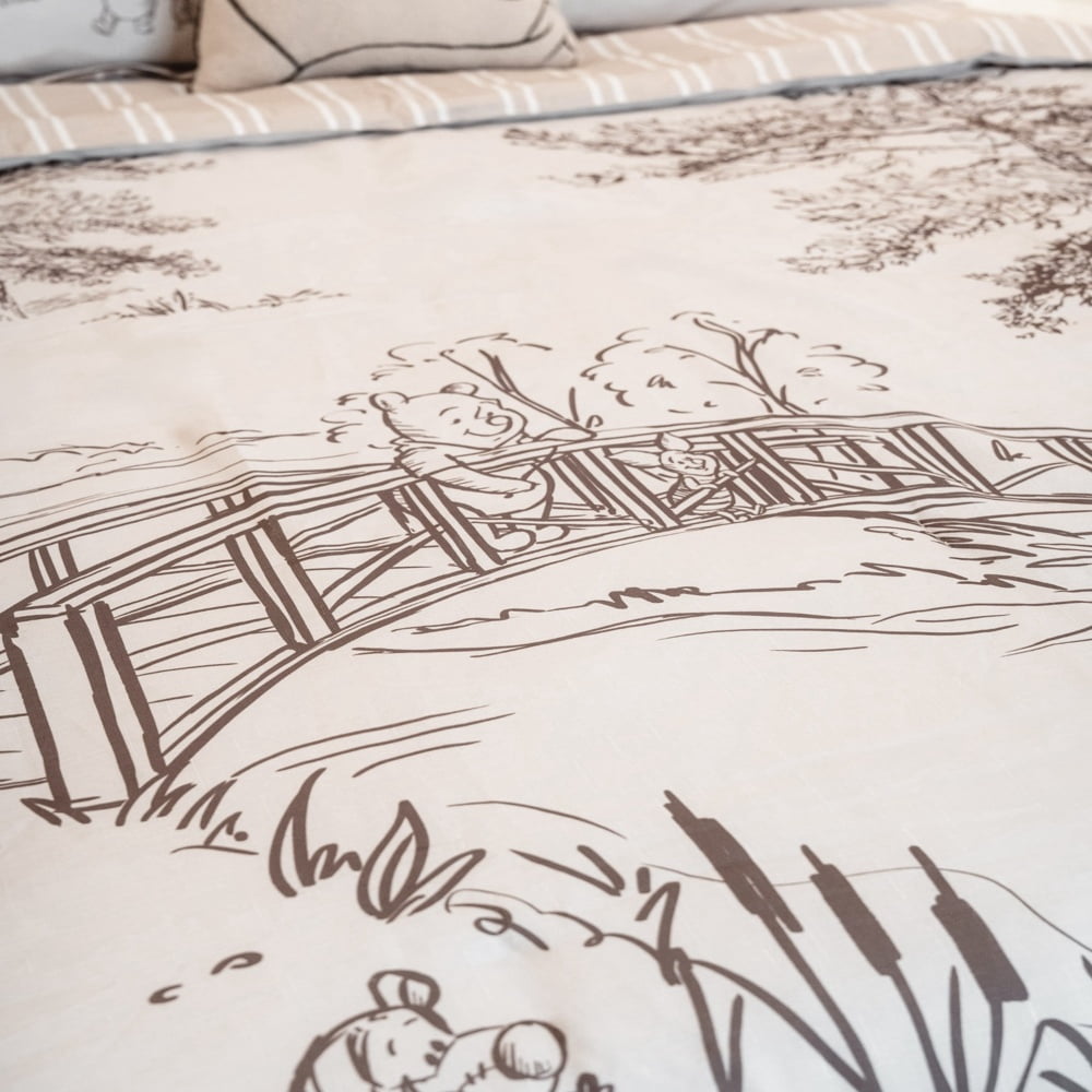 Disney Winnie The Pooh 3 Piece Khaki Comforter and Sham Bedding Set, All Ages, Queen
