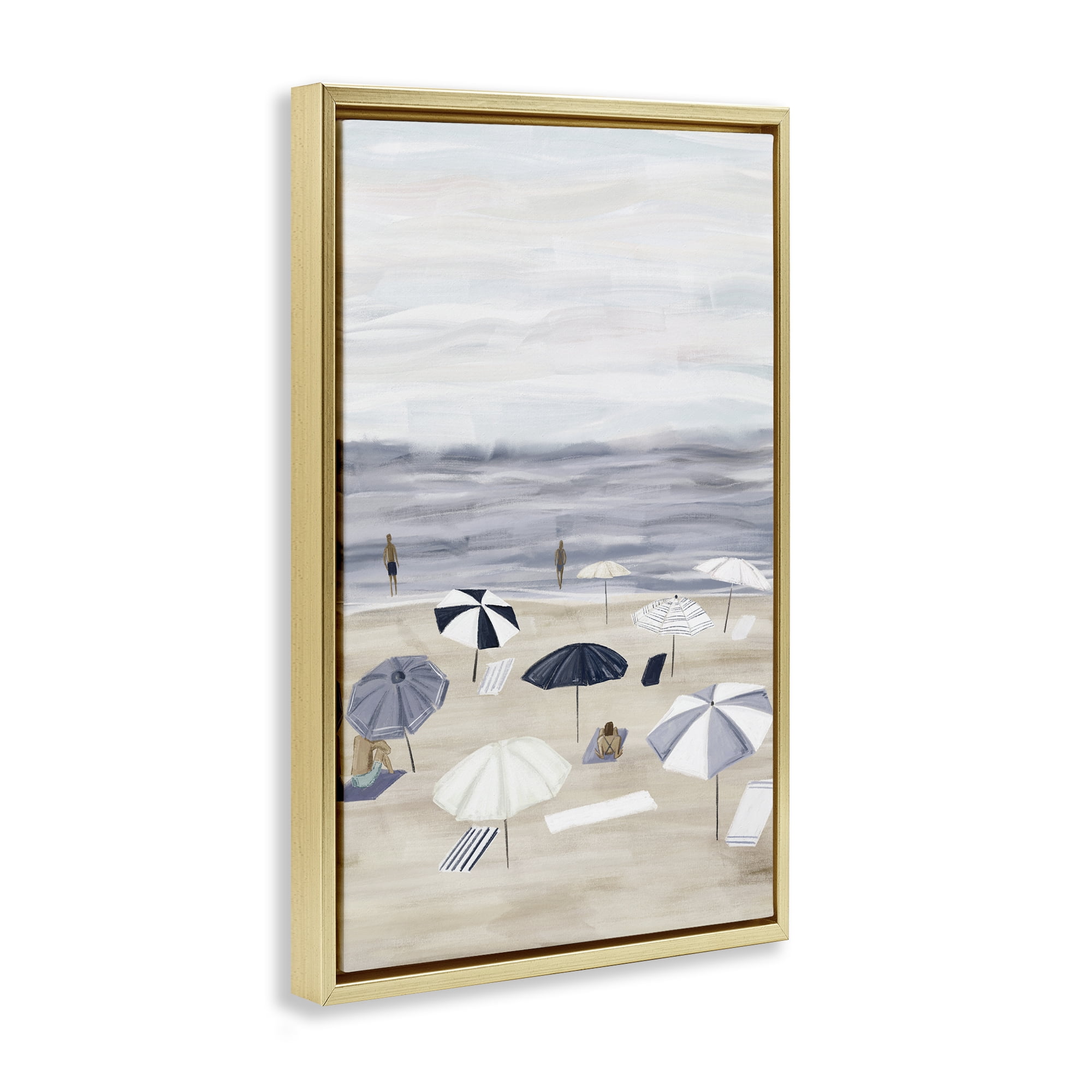 Stupell Industries Summer Beach Umbrellas Nautical & Beach Painting Gold Floater Framed Canvas Art Print Wall Art, 21 x 31