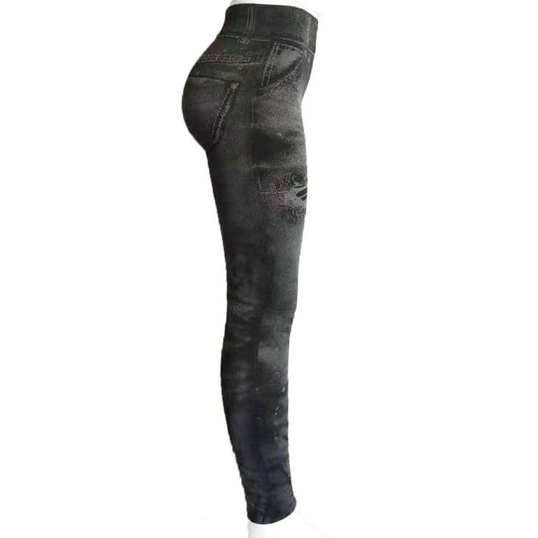 RQYYD Women's Plus Size Leggings Casual Imitation Denim Pants Trouser Fake  Jeans Leggings Soft Leggings Comfortable and Soft Trousers Black 3XL