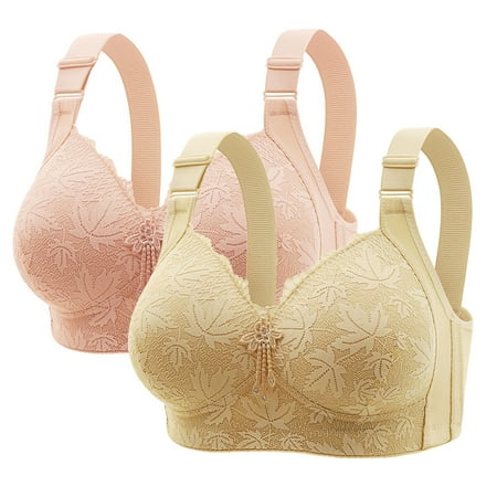 Gnurob Womens Wireless Push Up Bra 2 Pack Sexy Lace Bralette Beauty Back Bras Adjustable Strap Brassiere Full Coverage T-Shirt Padded Underwear Everyday Wear Clearance Saving Beige 40