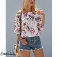 thumbnail image 2 of Gzhioc Women Blouse Off-the-Shoulder Elegant Floral Print Shirt Long Sleeve Loose Ladies Clothing,S/M/L/XL, 2 of 5