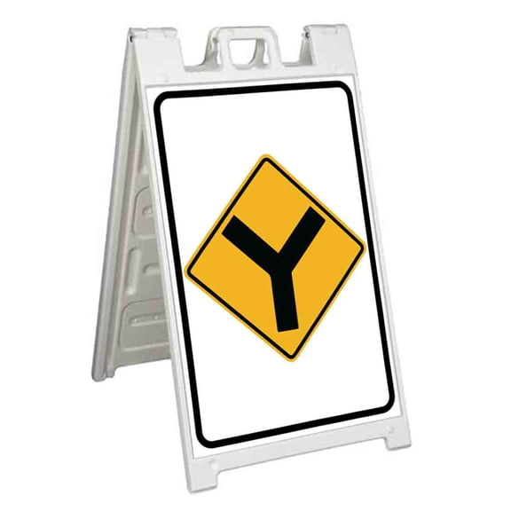 Y Intersection Ahead (24" X 36") Standard A-Frame Signicade, Includes Decal Applied To Stand