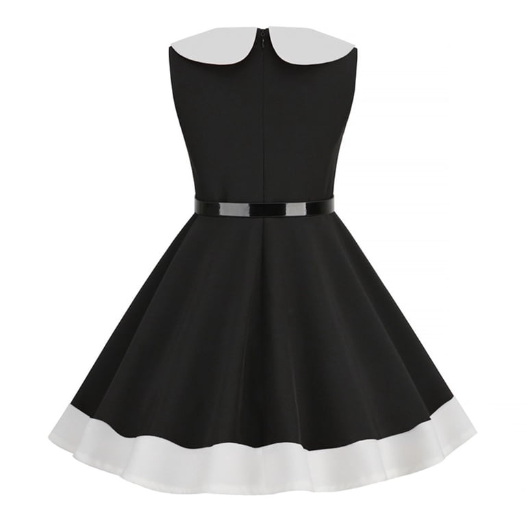 blue dress for baby girl Cap Sleeve Vintage 50s Polka Dot Swing Dress with Black Asymmetrical Waist  Panel