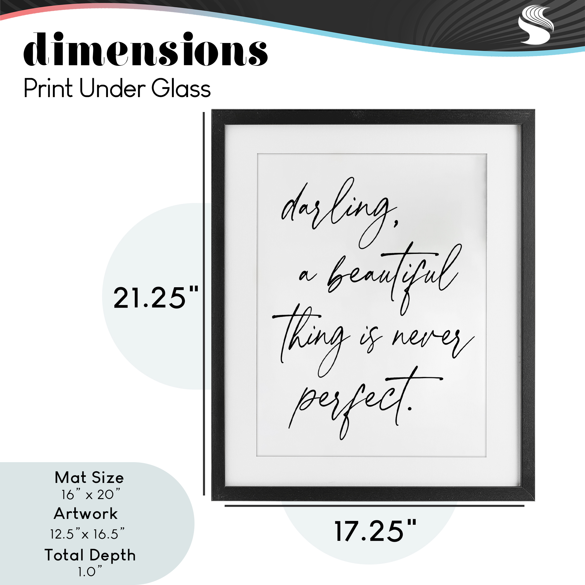 A Beautiful Thing Is Never Perfect Black Framed Print Under Glass, design by Lettered and Lined