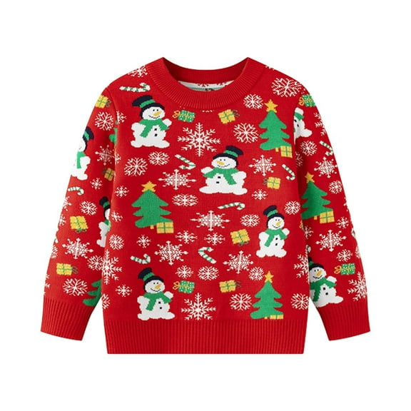 EnJoCho Toddler 𝖴gly Christmas Sweater Knitted Pullover with 𝖤lk Graphic, Long Sleeve Crewneck Top for Boys Girls Holiday Par𝗍y Xmas Outfit