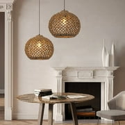 LittleGlovo Woven Rattan Pendant Light,Hand-Woven Water Plants Rattan Chandelier Boho Wicker Coastal Retro Ceiling Chandelier Lighting